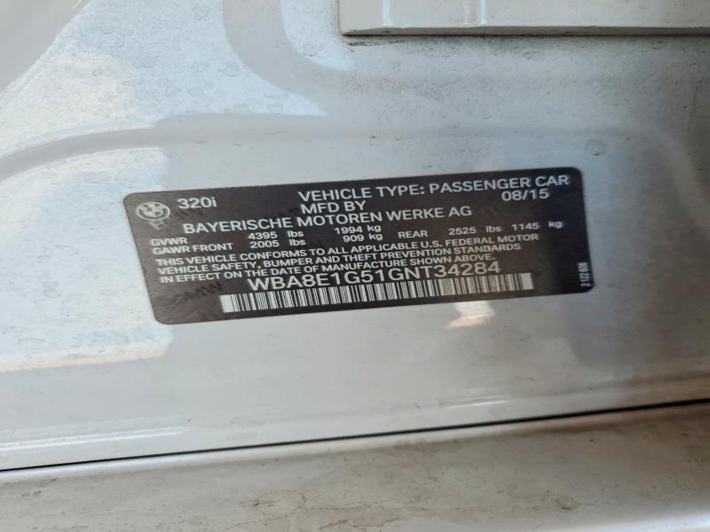 2016 Bmw 320 მანქანა იყიდება აუქციონზე, vin: WBA8E1G51GNT34284, აუქციონის ნომერი: 62471516
