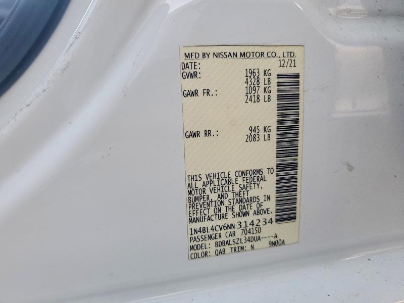 Продажа на аукционе авто 2022 Nissan Altima, vin: 1N4BL4CV6NN314234, номер лота: 59707036