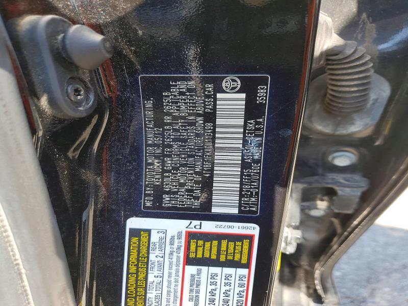 2012 Toyota Camry მანქანა იყიდება აუქციონზე, vin: 4T1BF1FKXCU113498, აუქციონის ნომერი: 63360766