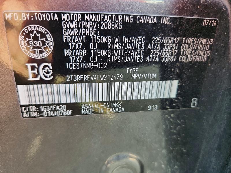 Продажа на аукционе авто 2014 Toyota Rav4, vin: 2T3RFREV4EW212479, номер лота: 61591806