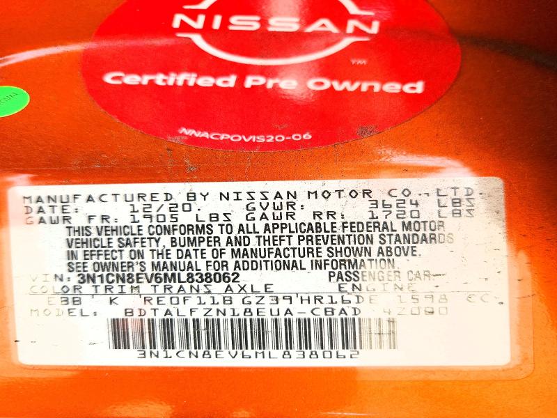 2021 Nissan Versa მანქანა იყიდება აუქციონზე, vin: 3N1CN8EV6ML838062, აუქციონის ნომერი: 62494426