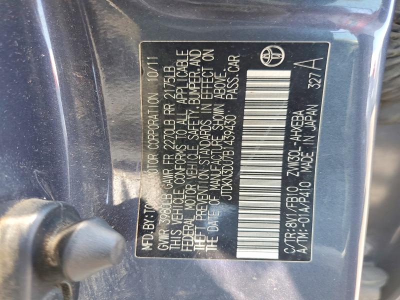 62247166 :رقم المزاد ، JTDKN3DU7B1439430 vin ، 2011 Toyota Prius مزاد بيع