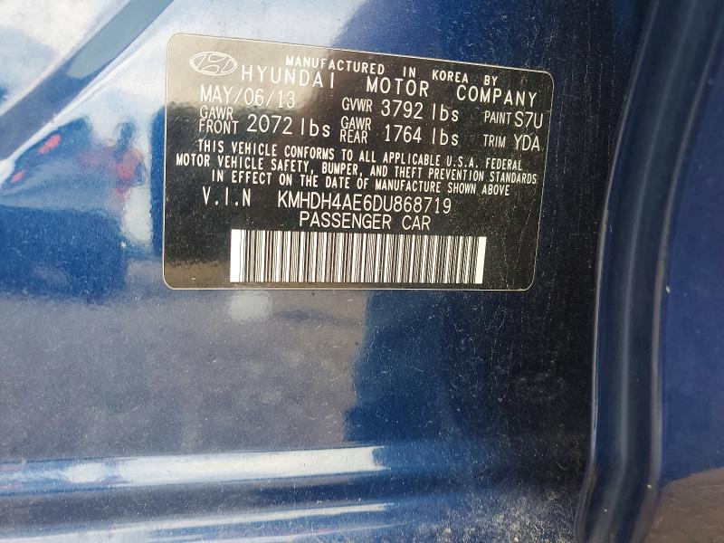 Продажа на аукционе авто 2013 Hyundai Elantra, vin: KMHDH4AE6DU868719, номер лота: 60464146