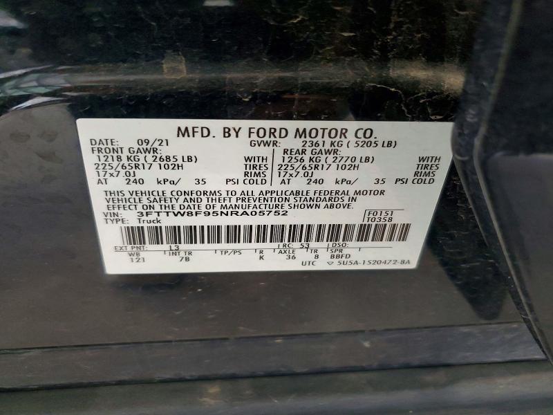 Aukcja sprzedaży 2022 Ford Maverick, vin: 3FTTW8F95NRA05752, numer aukcji: 61142036