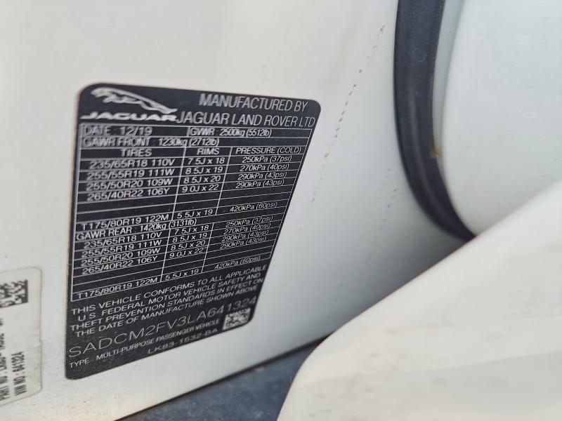 Продаж на аукціоні авто 2020 Jaguar F-pace, vin: SADCM2FV3LA641324, номер лоту: 60124896