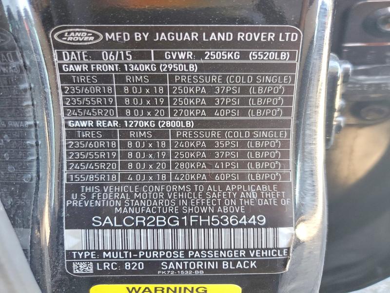 Продажа на аукционе авто 2015 Land Rover Discovery Sport, vin: SALCR2BG1FH536449, номер лота: 59906536