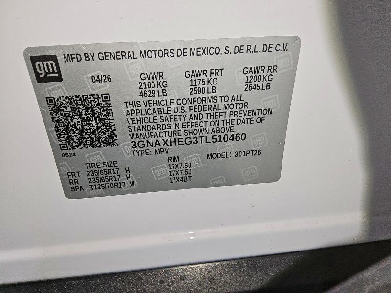 Продаж на аукціоні авто 2026 Chevrolet Equinox, vin: 3GNAXHEG3TL510460, номер лоту: 60445696