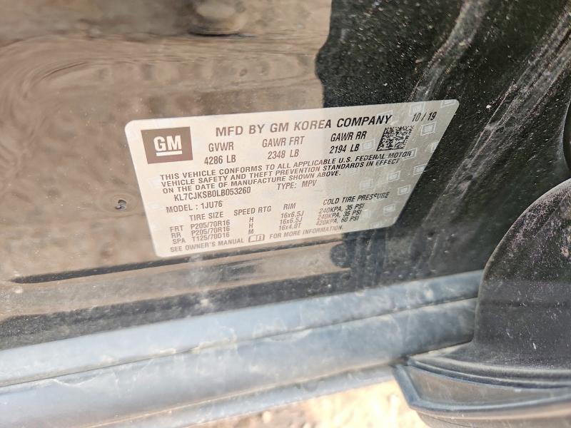 2020 Chevrolet Trax მანქანა იყიდება აუქციონზე, vin: KL7CJKSB0LB053260, აუქციონის ნომერი: 62278586
