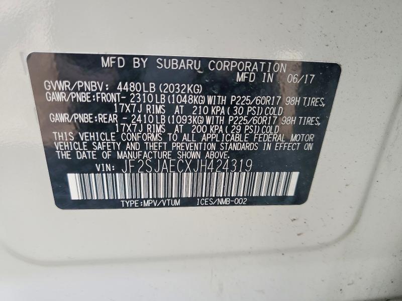 2018 Subaru Forester მანქანა იყიდება აუქციონზე, vin: JF2SJAECXJH424319, აუქციონის ნომერი: 62503406