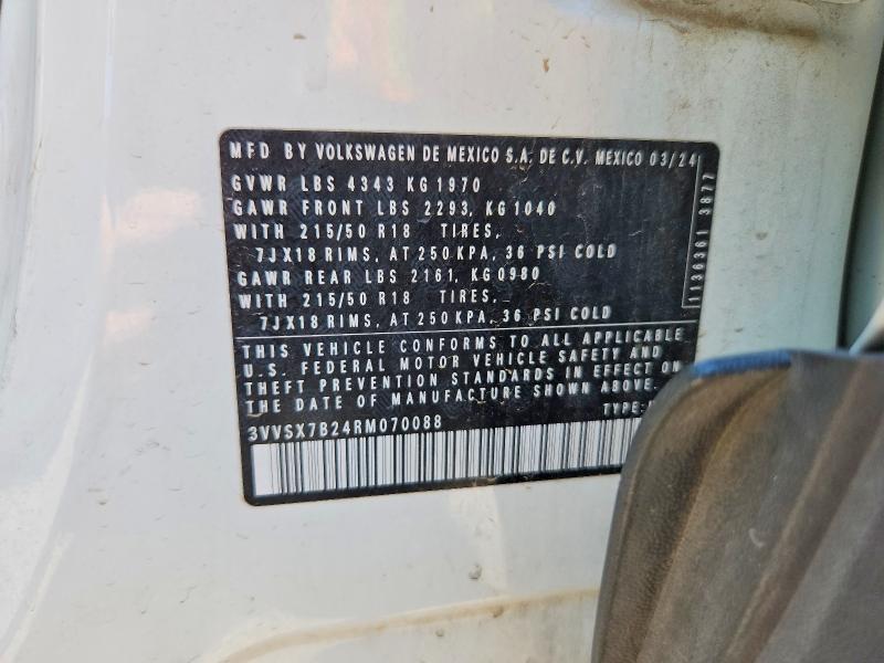 2024 Volkswagen Taos მანქანა იყიდება აუქციონზე, vin: 3VVSX7B24RM070088, აუქციონის ნომერი: 62329876