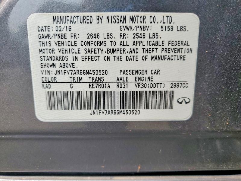 Продаж на аукціоні авто 2016 Infiniti Q50, vin: JN1FV7AR6GM450520, номер лоту: 60328706