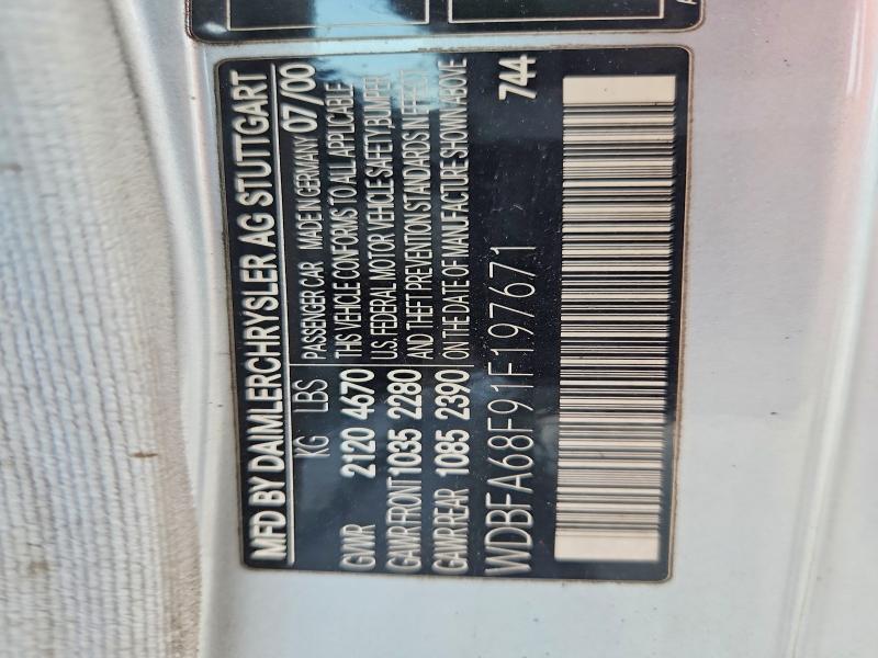 Продажа на аукционе авто 2001 Mercedes-benz Sl, vin: WDBFA68F91F197671, номер лота: 60939806