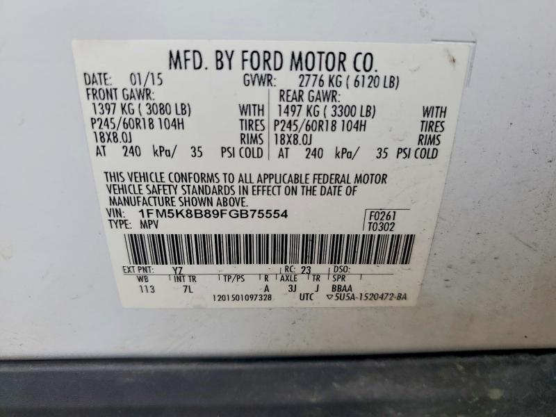 2015 Ford Explorer მანქანა იყიდება აუქციონზე, vin: 1FM5K8B89FGB75554, აუქციონის ნომერი: 61744816