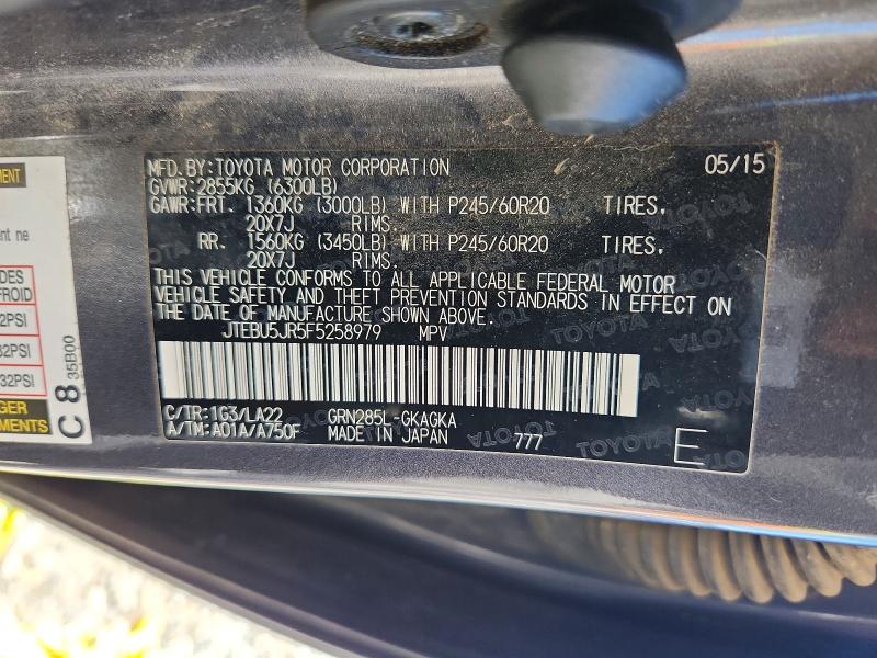 Aukcja sprzedaży 2015 Toyota 4runner, vin: JTEBU5JR5F5258979, numer aukcji: 62942206