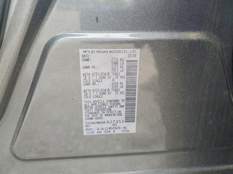 2017 Nissan Pathfinder მანქანა იყიდება აუქციონზე, vin: 5N1DR2MN1HC627353, აუქციონის ნომერი: 60750186