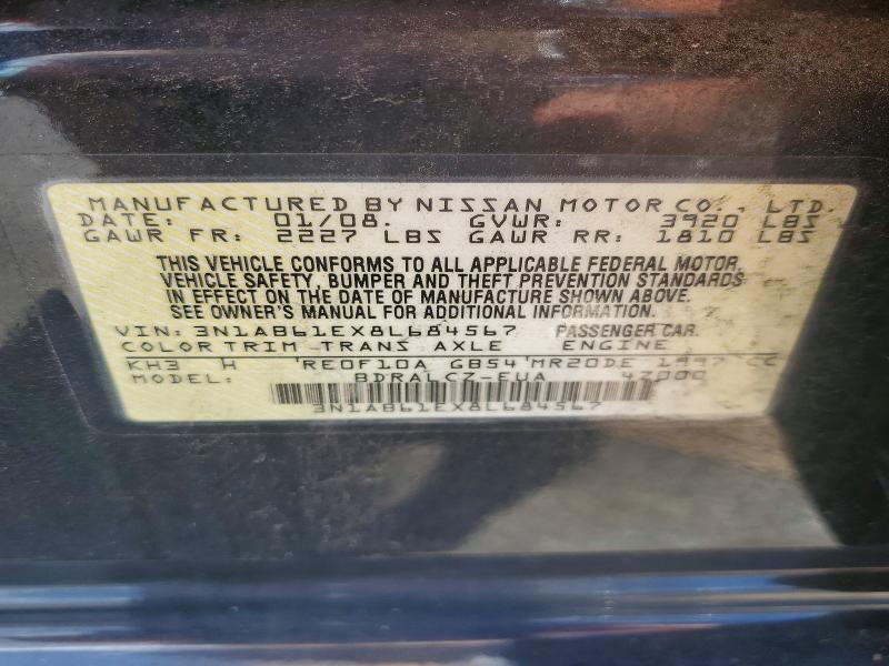 58643916 :رقم المزاد ، 3N1AB61EX8L684567 vin ، 2008 Nissan Sentra مزاد بيع