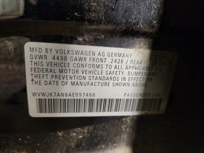 Продаж на аукціоні авто 2010 Volkswagen Passat, vin: WVWJK7AN8AE097468, номер лоту: 62474506