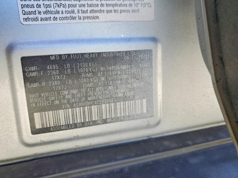 Продаж на аукціоні авто 2012 Subaru Outback, vin: 4S4BRDHC4C2238863, номер лоту: 62726336