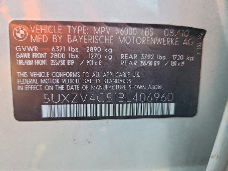 Aukcja sprzedaży 2011 Bmw X5, vin: 5UXZV4C51BL406960, numer aukcji: 62615766