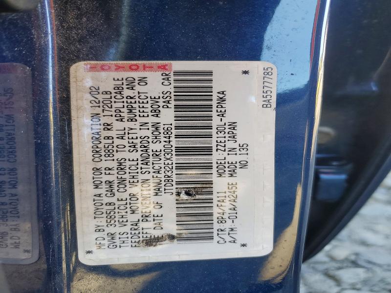 57777846 :رقم المزاد ، JTDBR32EX30044861 vin ، 2003 Toyota Corolla مزاد بيع