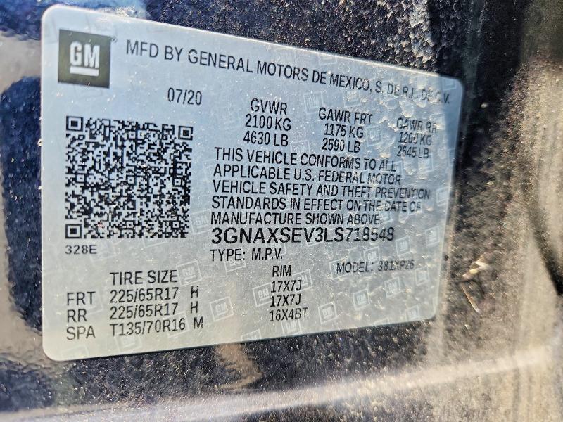 Продаж на аукціоні авто 2020 Chevrolet Equinox, vin: 3GNAXSEV3LS718548, номер лоту: 60447396