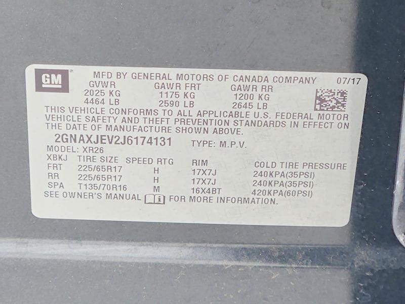 2018 Chevrolet Equinox მანქანა იყიდება აუქციონზე, vin: 2GNAXJEV2J6174131, აუქციონის ნომერი: 61310776