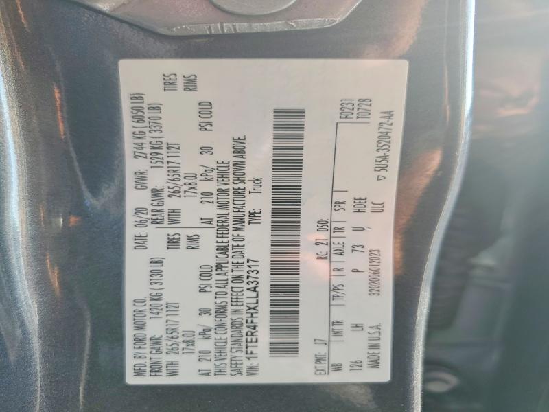 2020 Ford Ranger მანქანა იყიდება აუქციონზე, vin: 1FTER4FHXLLA37317, აუქციონის ნომერი: 60784346