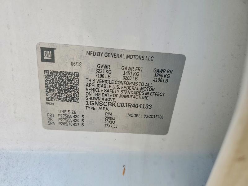 2018 Chevrolet Tahoe მანქანა იყიდება აუქციონზე, vin: 1GNSCBKC0JR404133, აუქციონის ნომერი: 62764186