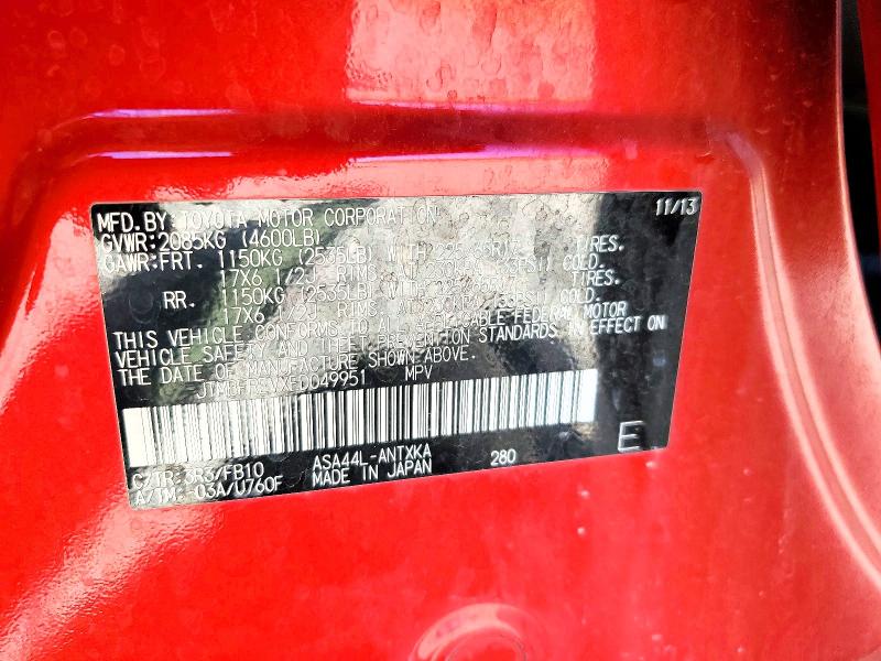 Aukcja sprzedaży 2014 Toyota Rav4, vin: JTMBFREVXED049951, numer aukcji: 62535646