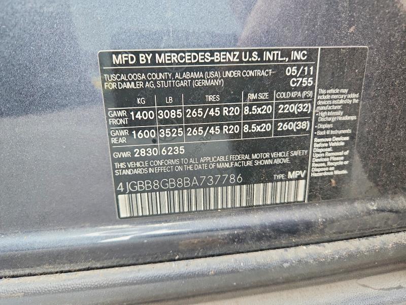 2011 Mercedes-benz Ml მანქანა იყიდება აუქციონზე, vin: 4JGBB8GB8BA737786, აუქციონის ნომერი: 61445356