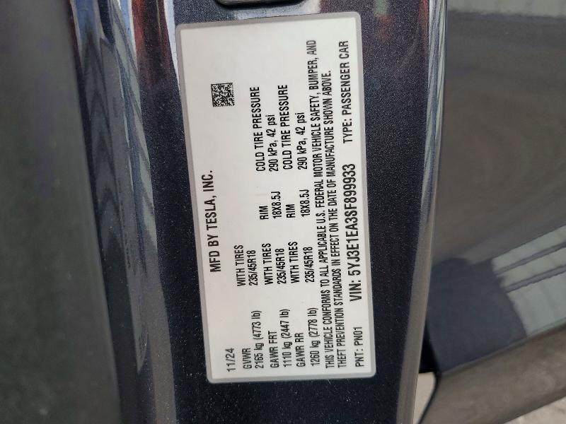 Aukcja sprzedaży 2025 Tesla Model 3, vin: 5YJ3E1EA3SF899933, numer aukcji: 59552266