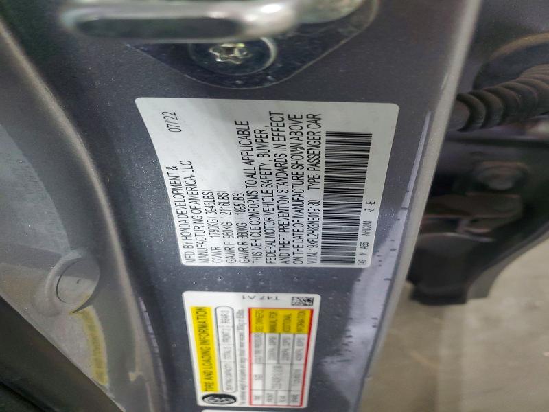 2022 Honda Civic მანქანა იყიდება აუქციონზე, vin: 19XFL2H83NE019180, აუქციონის ნომერი: 61383236