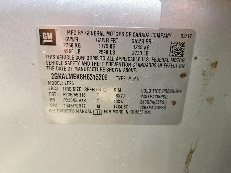 2017 Gmc Terrain მანქანა იყიდება აუქციონზე, vin: 2GKALMEK8H6315309, აუქციონის ნომერი: 85994475