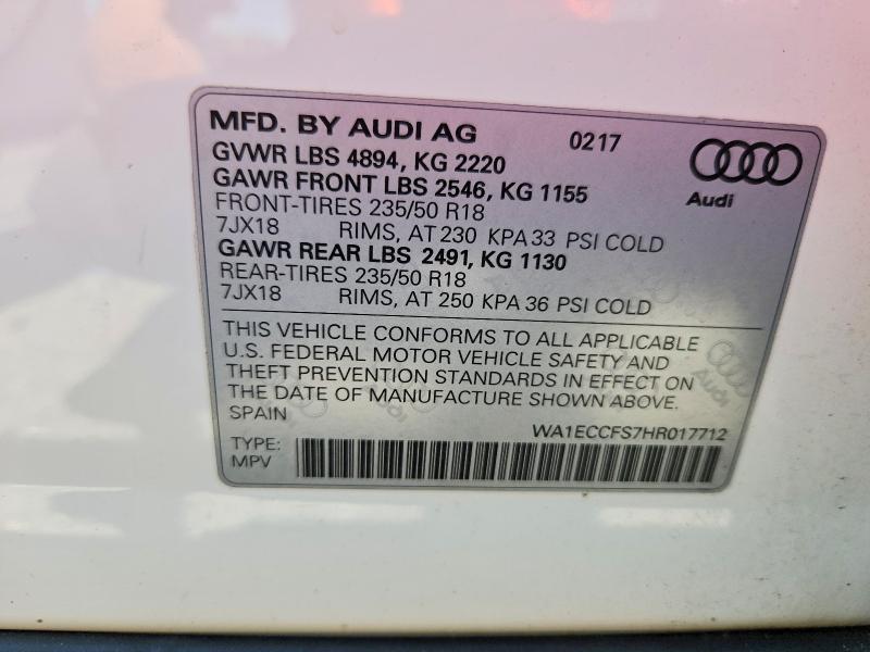 Продаж на аукціоні авто 2017 Audi Q3, vin: WA1ECCFS7HR017712, номер лоту: 62616876