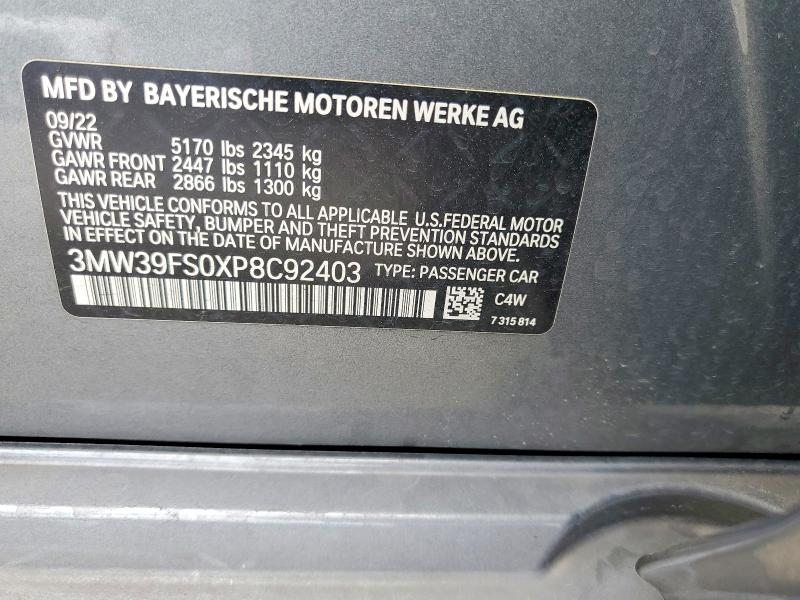 2023 Bmw 330xe მანქანა იყიდება აუქციონზე, vin: 3MW39FS0XP8C92403, აუქციონის ნომერი: 60093586