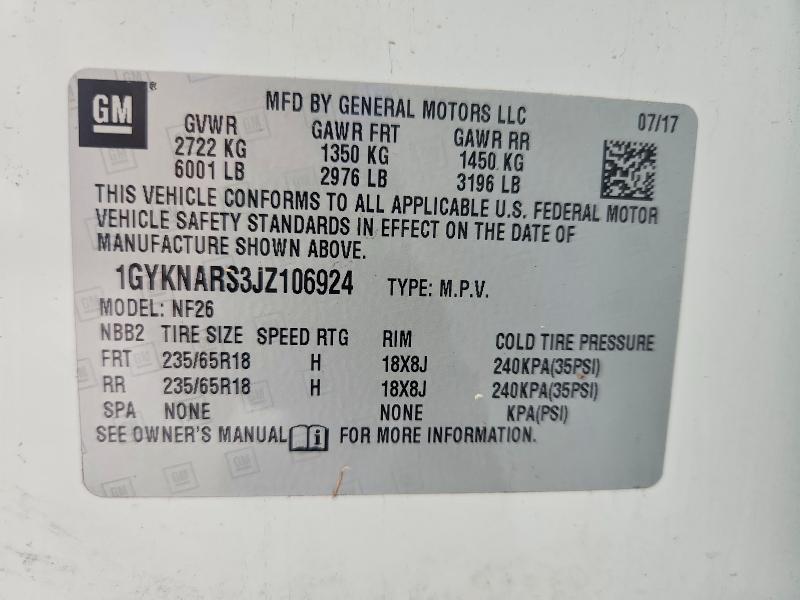 2018 Cadillac Xt5 მანქანა იყიდება აუქციონზე, vin: 1GYKNARS3JZ106924, აუქციონის ნომერი: 57874666