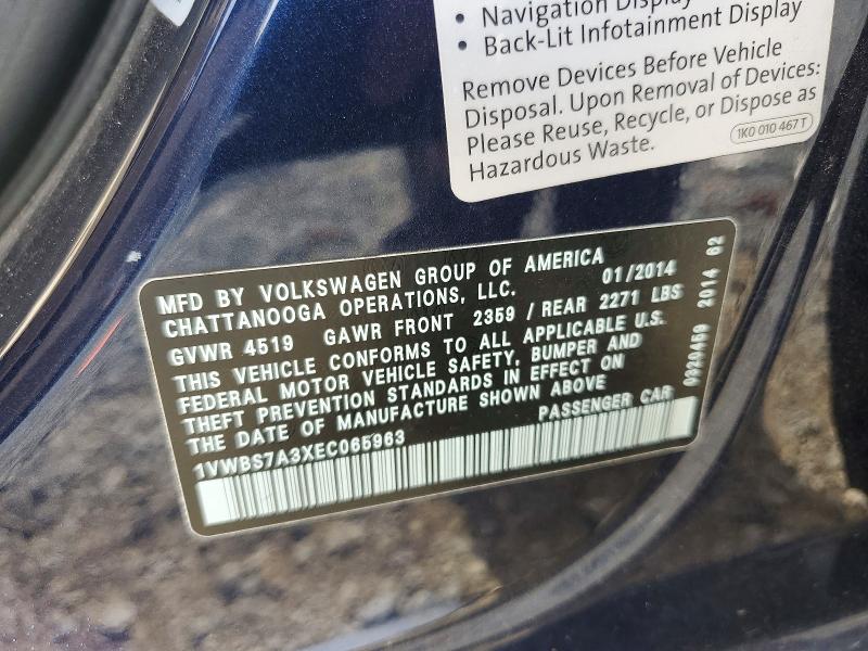 Продаж на аукціоні авто 2014 Volkswagen Passat, vin: 1VWBS7A3XEC065963, номер лоту: 61618106