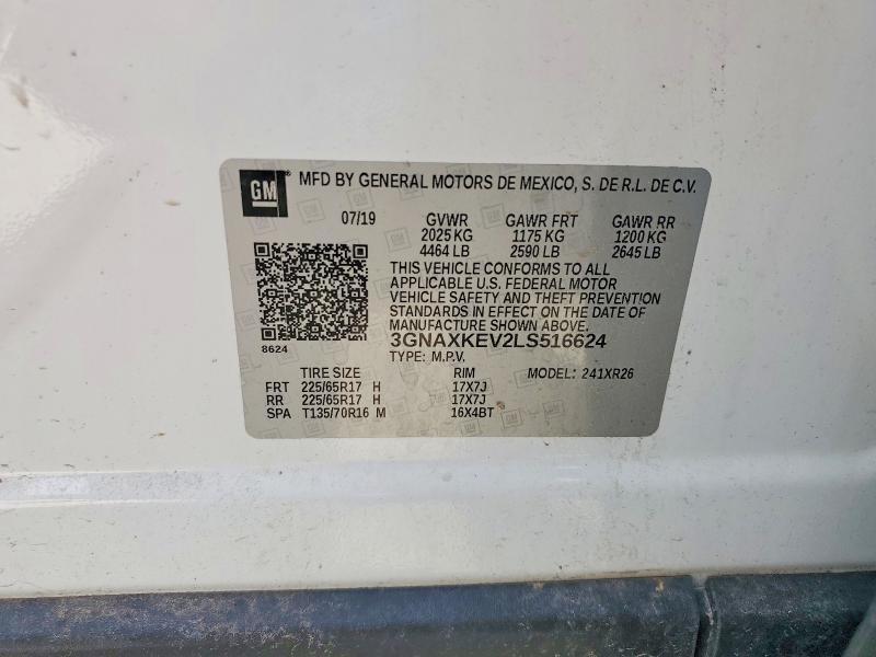 2020 Chevrolet Equinox მანქანა იყიდება აუქციონზე, vin: 3GNAXKEV2LS516624, აუქციონის ნომერი: 62515426