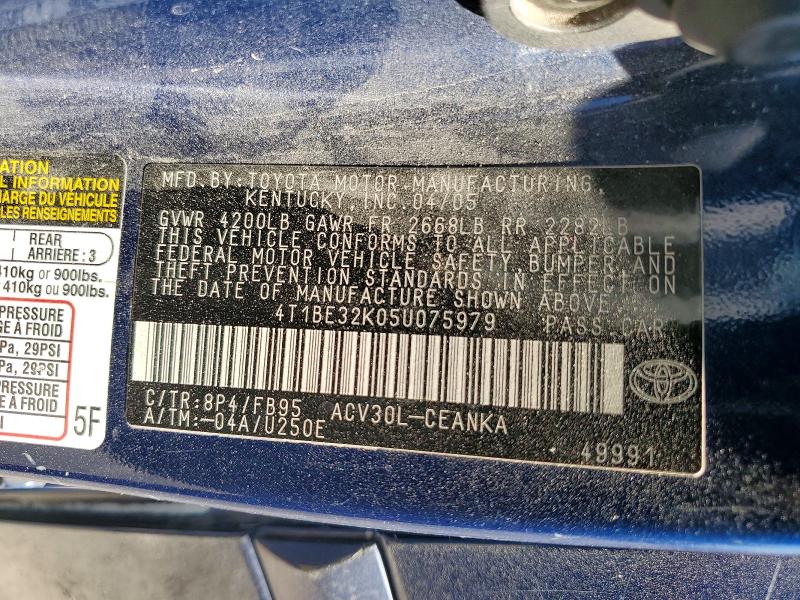 Продажа на аукционе авто 2005 Toyota Camry, vin: 4T1BE32K05U075979, номер лота: 63121226