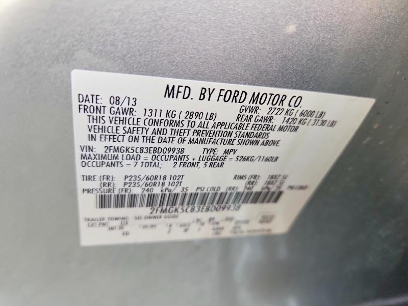 60415846 :رقم المزاد ، 2FMGK5C83EBD09938 vin ، 2014 Ford Flex مزاد بيع