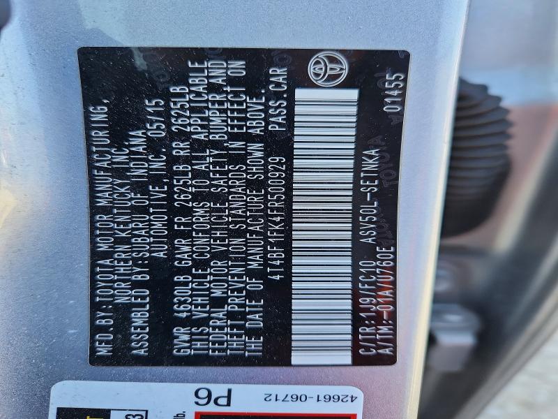 60512496 :رقم المزاد ، 4T4BF1FK4FR500929 vin ، 2015 Toyota Camry مزاد بيع