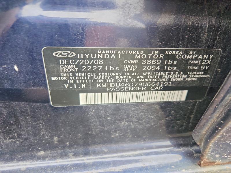 2009 Hyundai Elantra მანქანა იყიდება აუქციონზე, vin: KMHDU46D79U664191, აუქციონის ნომერი: 60651306