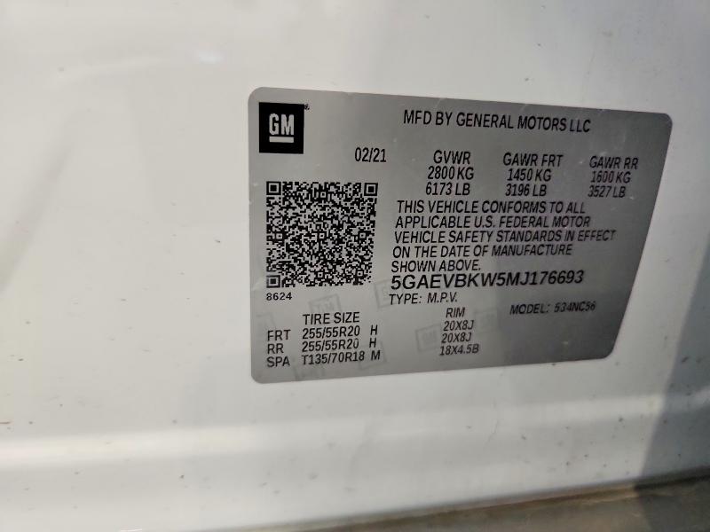 60752266 :رقم المزاد ، 5GAEVBKW5MJ176693 vin ، 2021 Buick Enclave مزاد بيع