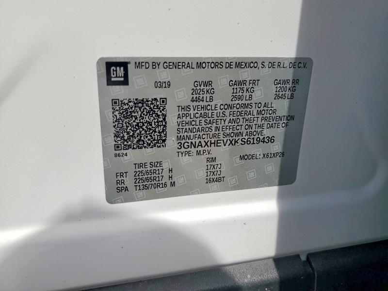 Продажа на аукционе авто 2019 Chevrolet Equinox, vin: 3GNAXHEVXKS619436, номер лота: 59900786