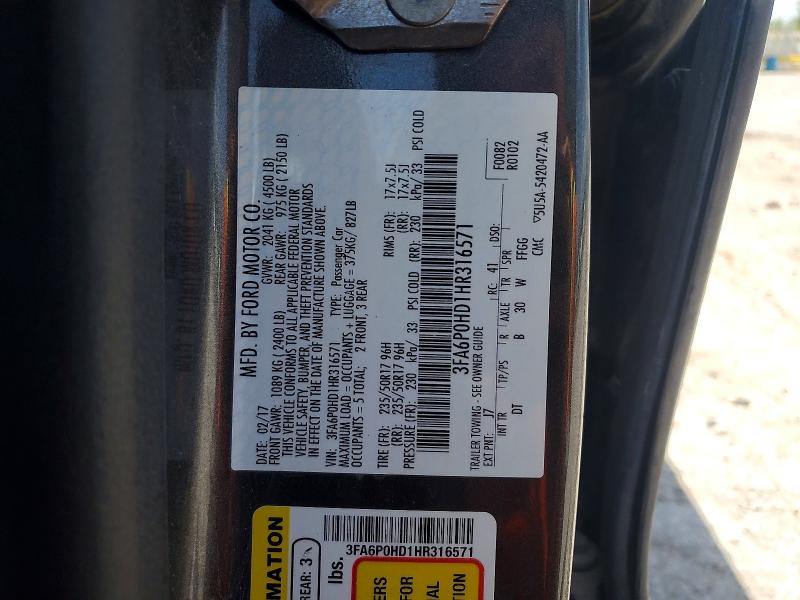 Продажа на аукционе авто 2017 Ford Fusion, vin: 3FA6P0HD1HR316571, номер лота: 59583826