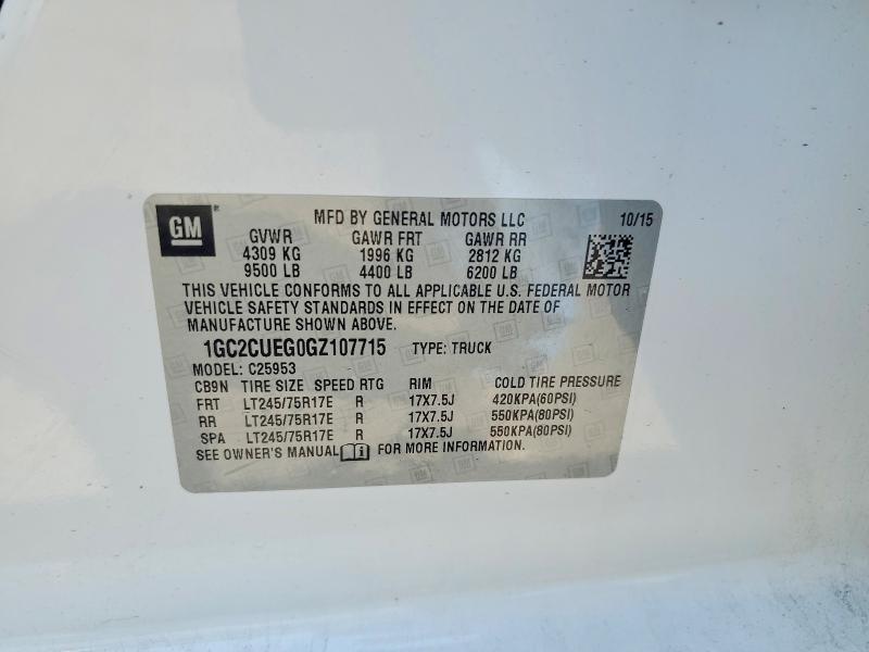 2016 Chevrolet Silverado მანქანა იყიდება აუქციონზე, vin: 1GC2CUEG0GZ107715, აუქციონის ნომერი: 60968326