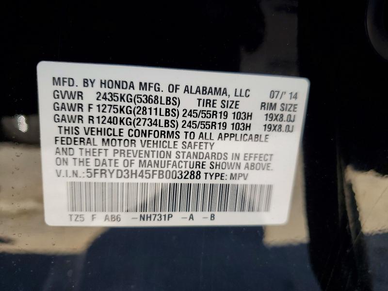 62797416 :رقم المزاد ، 5FRYD3H45FB003288 vin ، 2015 Acura Mdx مزاد بيع