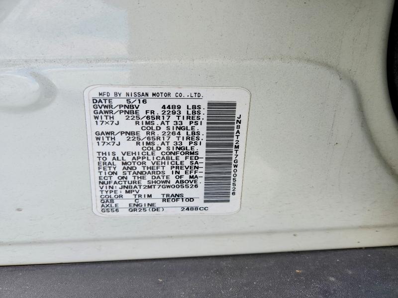 Продаж на аукціоні авто 2016 Nissan Rogue, vin: JN8AT2MT7GW005526, номер лоту: 59805856