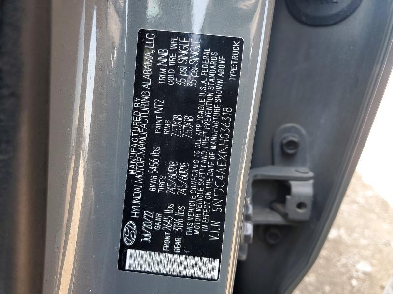 2022 Hyundai Santa Cruz მანქანა იყიდება აუქციონზე, vin: 5NTJC4AEXNH036318, აუქციონის ნომერი: 61796866