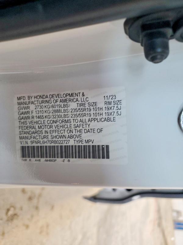 61791266 :رقم المزاد ، 5FNRL6H70RB022727 vin ، 2024 Honda Odyssey مزاد بيع
